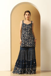 Festive Wear Embroidered Kurti Sharara Set Online
